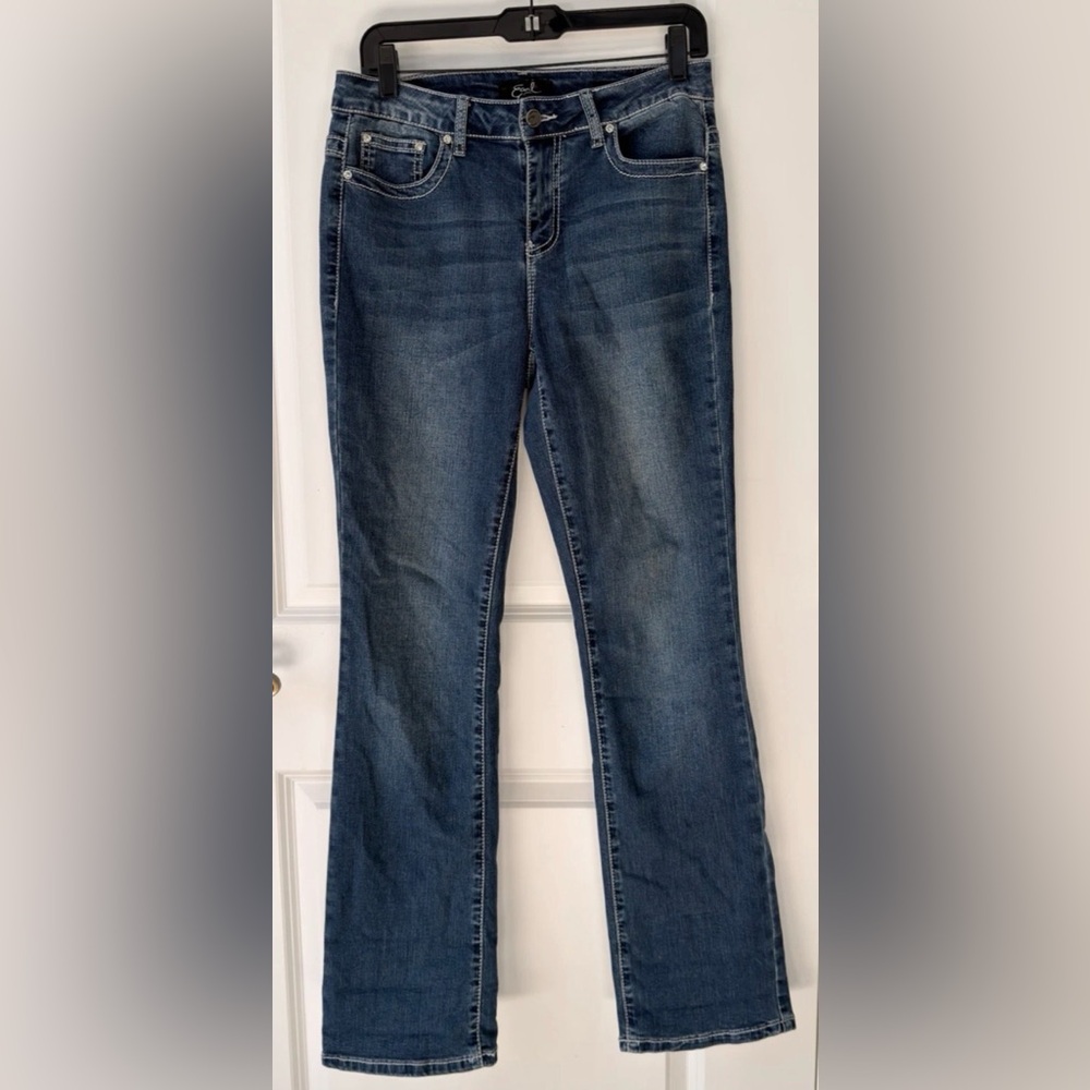 Earl Jeans Women's Mid Rise Slim Boot Cut Jeans Dark Blue Flare Denim Size 10
